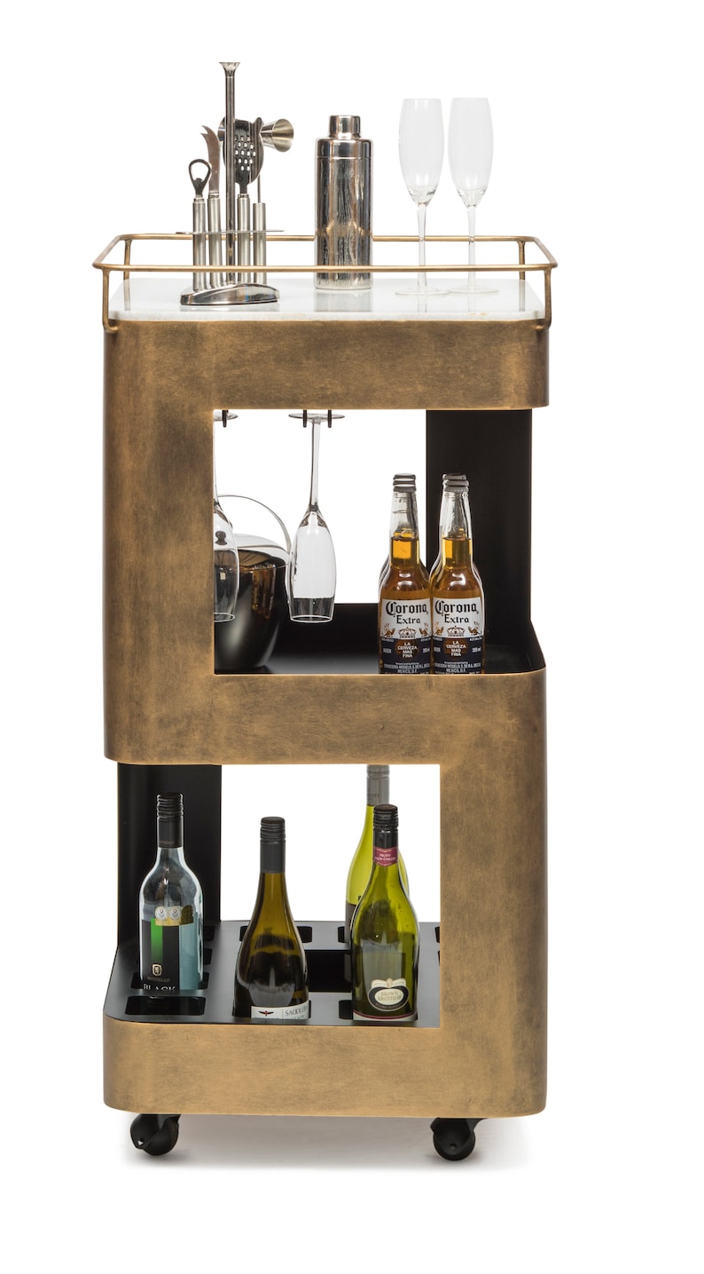 Bar Trolley Cart Industrial Contemporary Wine Storage Mobile