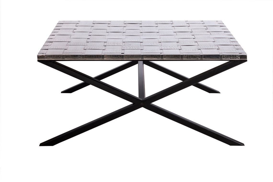 Coffee Table Large Square Table With Woven Stainless Steel Top Etsy