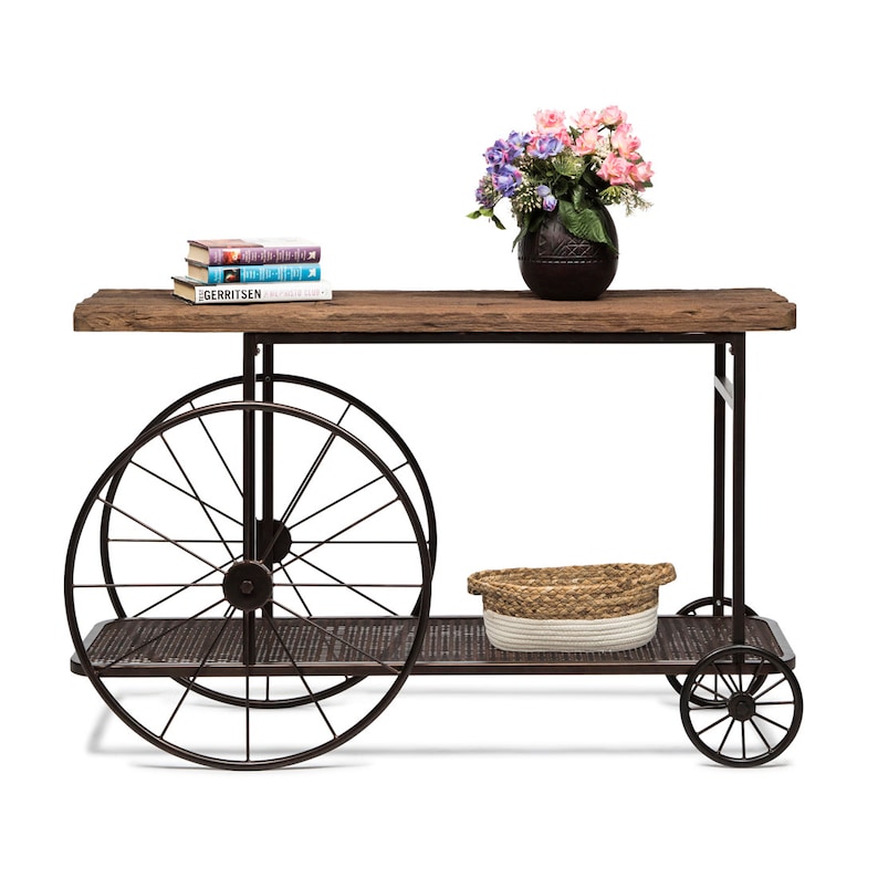 Industrial Wood Iron Hallway Console Table with Wheels image 1