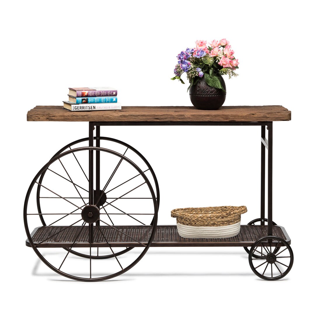 Industrial Wood Iron Hallway Console Table With Wheels Etsy