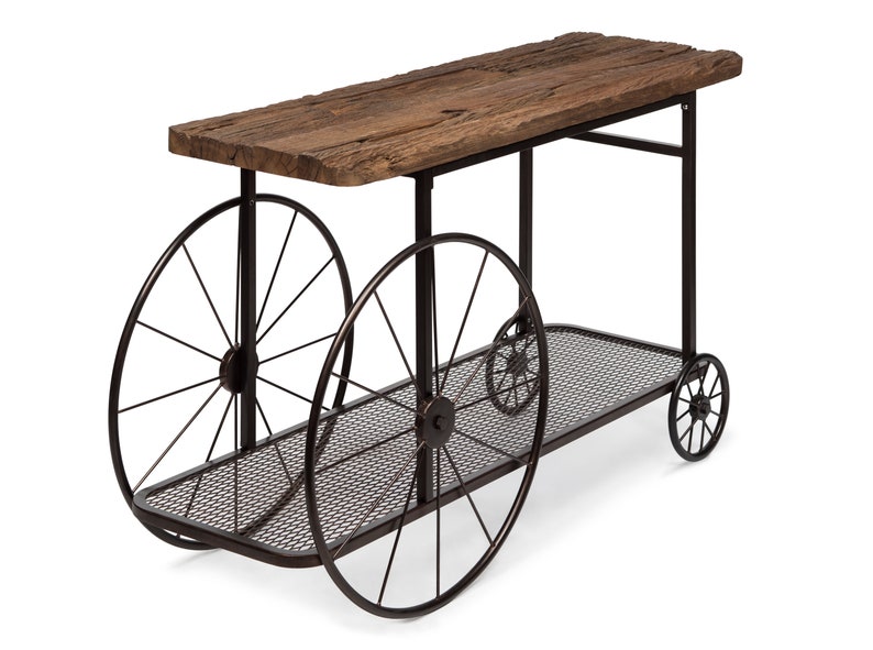 Industrial Wood Iron Hallway Console Table with Wheels image 6