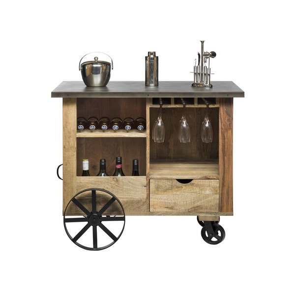 Bar Cabinet Trolley Cart Kitchen Island Industrial Wine Storage