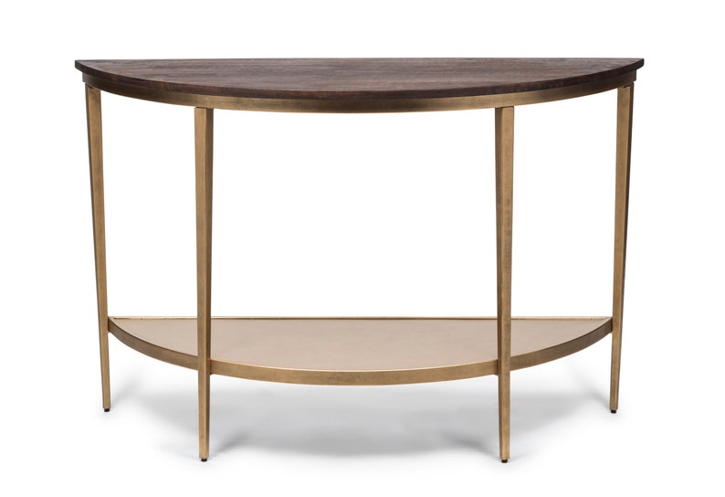 Half Round Iron Hallway Console Table With Wood Top French Brass - Etsy