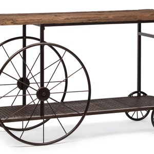 Industrial Wood Iron Hallway Console Table with Wheels image 5