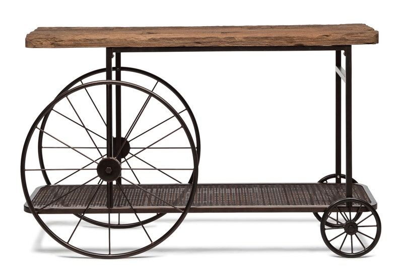 Industrial Wood Iron Hallway Console Table with Wheels image 4