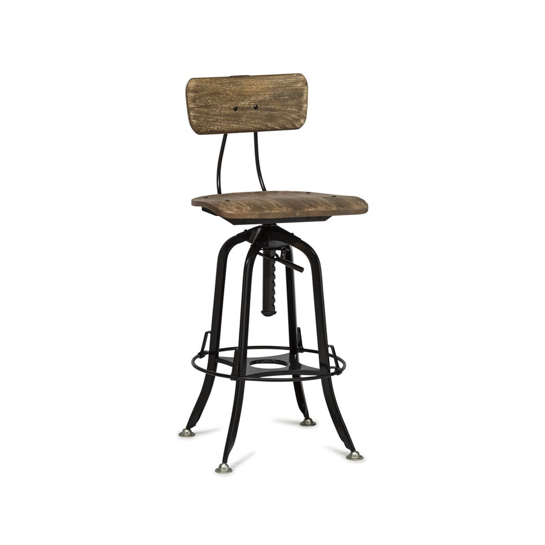 Industrial Bar Stool Chair With Backrest Adjustable Swivel Wooden