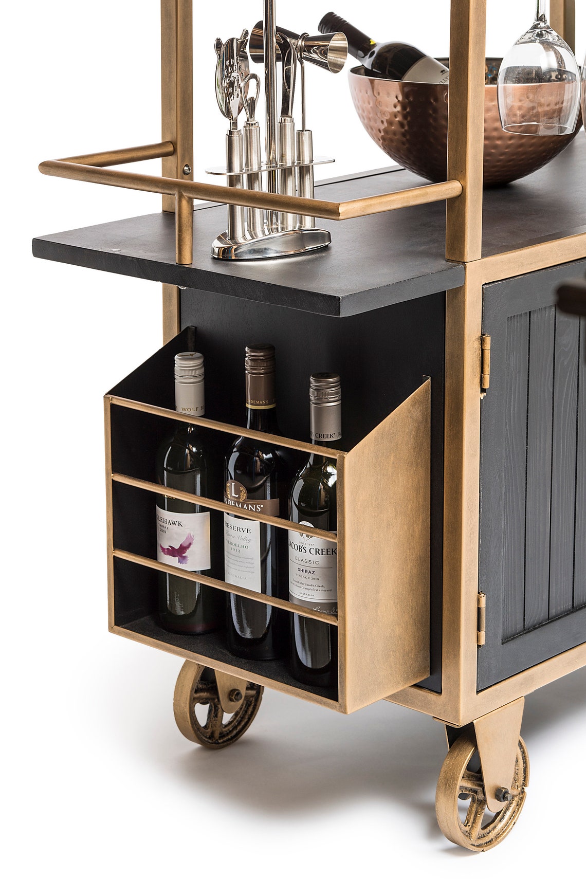 Industrial French Brass and Black Drinks Trolley Bar Cart with Etsy