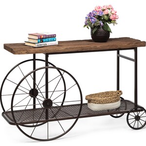 Industrial Wood Iron Hallway Console Table with Wheels image 3