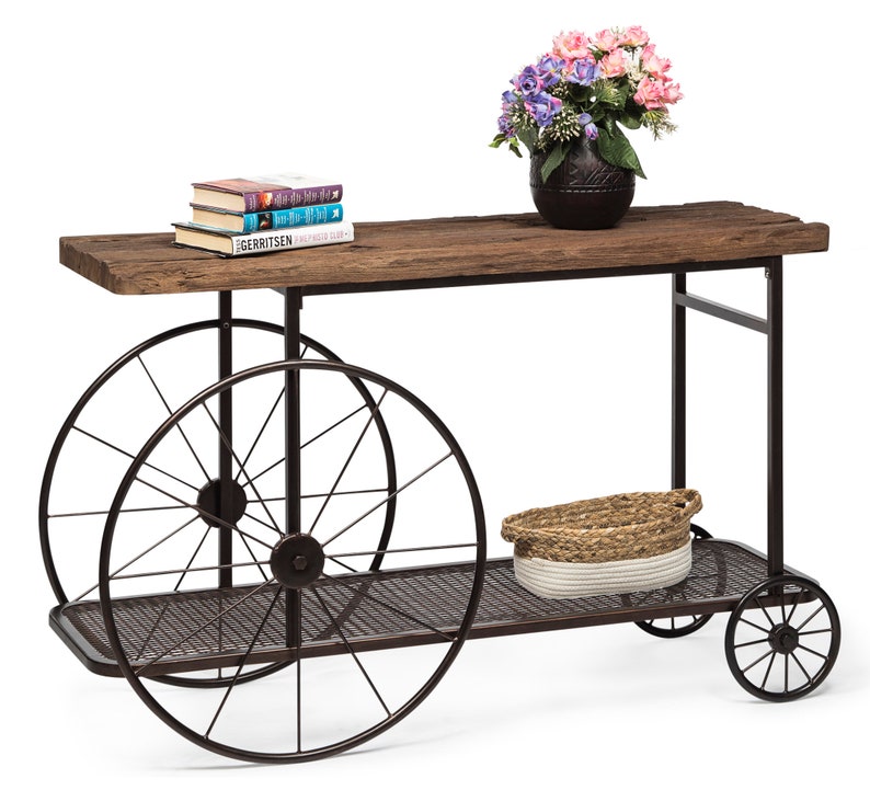 Industrial Wood Iron Hallway Console Table with Wheels image 3