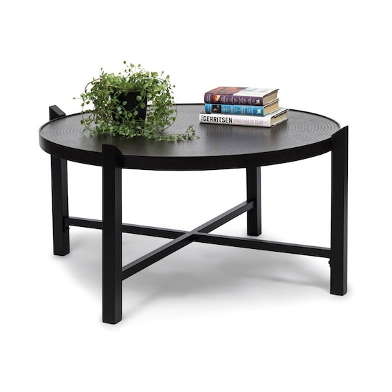 Coffee Table Large Round Modern Black Iron Occasional Table With