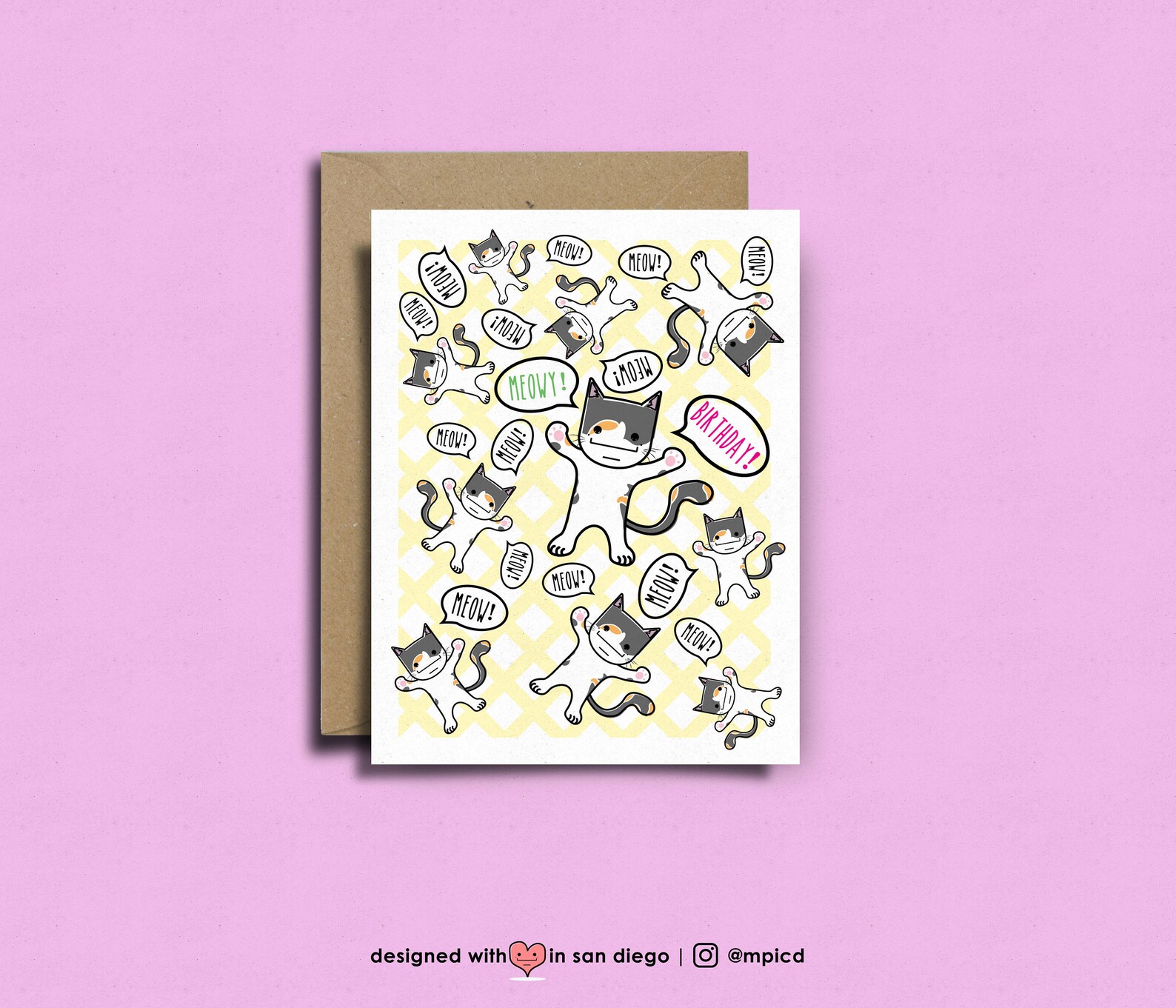 Meowy Birthday Cat Birthday Card Meow Meow Card Cat | Etsy