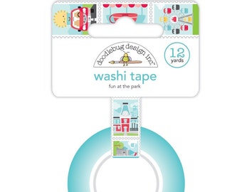 Fun At The Park 25mm Wide Perforated Washi, Fun At The Park Collection, Theme Park Holiday Themed Washi Stamps, Scrapbook Journal Tape