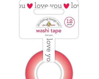 Love You Washi Tape, Doodlebug Design, Made With Love Collection, Word Planner Tape, Journal Accessories, Scrapbooking, Cardmaking Supplies