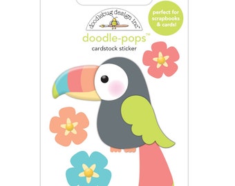 Toucan Tango Doodle-Pops Cardstock Sticker, Doodlebug Seaside Summer Collection, Toucan and Flowers, Holiday Scrapbook Cardmaking Supplies