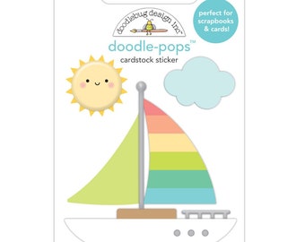 Sail-ebrate Doodle-Pops Cardstock Sticker, Doodlebug Seaside Summer Collection, Sailing Boat Sticker, Vacation Scrapbook Cardmaking Supplies