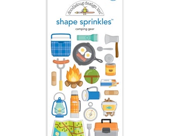 Camping Gear Shape Sprinkles, Doodlebug Design, Great Outdoors Collection, Fun Planner Journal Craft Stickers