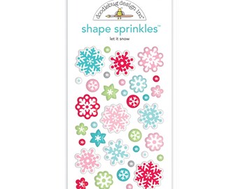 Let It Snow Shape Sprinkles, Doodlebug Design, Snowflake Epoxy Stickers, Cute Winter Planner Stickers, Scrapbooking Supplies