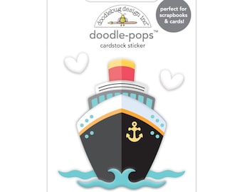 Doodlebug Bon Voyage Doodle-Pops Autocollants en papier cartonné, autocollant dimensionnel pour bateau de croisière, fourniture de fabrication de cartes pour scrapbooking de vacances