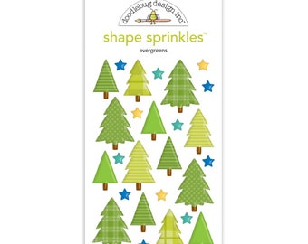 Evergreens Shape Sprinkles, Doodlebug Design, Tree and Star Epoxy Stickers, Great Outdoors Planner Journal Craft Stickers