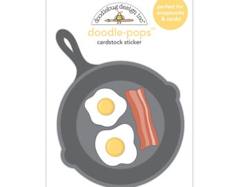 Doodlebug Design Come and Get It Doodle-Pops Cardstock Sticker, Eggs and Bacon Sticker, Camping Trip Scrapbooking Cardmaking Supplies