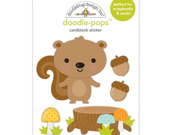 Nutty Buddies Doodle-Pops Cardstock Sticker, Doodlebug Great Outdoors Collection, Kawaii Squirrel Autumn Scrapbook Cardmaking Supplies