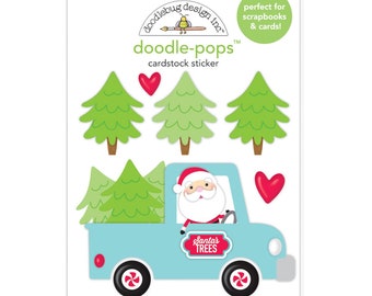 Special Delivery Doodle-Pops Cardstock Sticker, Doodlebug Let It Snow Collection, Santas Vehicle Sticker, Scrapbook Cardmaking Supplies