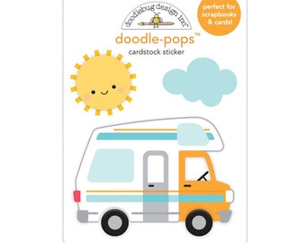 Doodlebug Design Road Trip Doodle-Pops Cardstock Sticker, Dimensional Motor Home Sticker, Camping Trip Scrapbook Cardmaking Supply