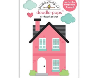 Doodlebug Design Our House Doodle-Pops Cardstock Sticker, My Happy Place, Dimensional House Sticker