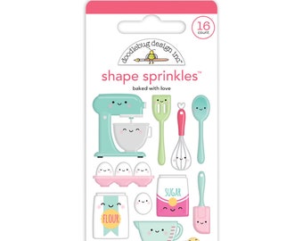 Baked With Love Shape Sprinkles, Doodlebug Design Inc, Kawaii Baking Utensils Epoxy Stickers, Cute Planner Stickers, Scrapbooking Supplies