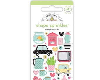 Doodlebug Design Around The House Shape Sprinkles, My Happy Place Collection, Dimensional Household Item Stickers