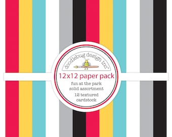 Fun At The Park Solid Assortment 12" x 12" Textured Cardstock Paper Pack, 176gsm, Doodlebug Design, 12 Cardstock Sheets