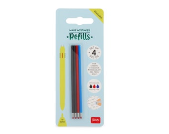Legami 3 Colour Erasable Gel Pen Refill Set, Make Mistakes Pen Collection, Set of 4 Gel Refills