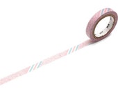 MT Ex Pink Flower Stripe Washi Tape, Slim 7 mm Planner Tape, Pastel Decorative Tape, Planning Journaling Supplies