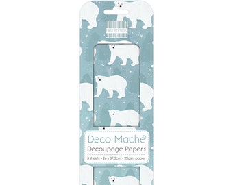 First Edition Polar Bear Deco Mache Decoupage Papers, Christmas Winter Animal Decoupage Paper, Xmas Papercrafting Supplies