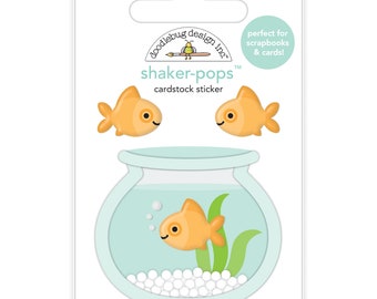 Fineus & Friends Shaker-Pops Cardstock Sticker, Doodlebug Design, My Happy Place, Dimensional Kawaii Goldfish Bowl and Goldfish