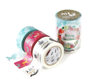 MT Christmas Washi Tape Set, Reindeer, Snow and Christmas message washi tape, Festive Gift Wrapping, Crafting Supplies