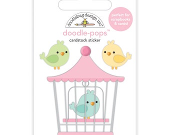 Doodlebug Design Home Tweet Home Doodle-Pops Cardstock Sticker, My Happy Place, Dimensional Kawaii Bird Cage & Birds