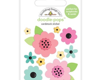 Doodlebug Design Flower Garden Doodle-Pops Cardstock Sticker, My Happy Place, Dimensional Flower Sticker Set
