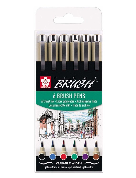 Sakura Pigma Brush Pens, Set of 6, Archival Ink, Ideal Pen for Hand  Lettering, Drawing and Illustrating 