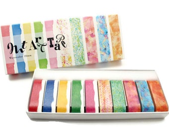 MT Art Tape Watercolors, 15mm, Set of 10 Watercolour Washi Tapes, Bullet Journal Planner Tape, Journal Supplies, Pretty Stationery