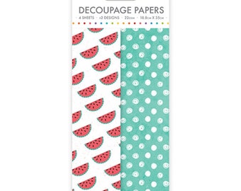 Wassermelonen Decoupage Papier, Simply Creative, Deco Mache Papiere, 4 Blatt, Tropische Früchte, Bastelpapier, Bastelbedarf, EINGESTELLT