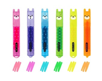 Mini Neon Highlighters, Set of 6, Legami Teddy's Mood, Craft Room Office Stationery, Bullet Journal Supply, Planner Pen, Study Pen