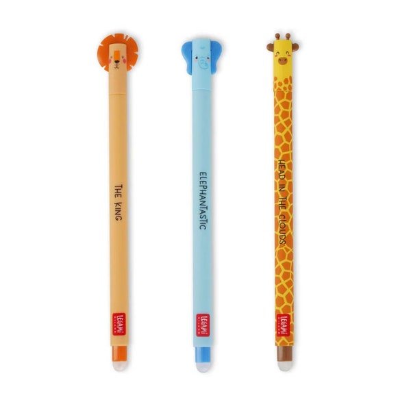 Wild Savannah Erasable Gel Pens, Legami Milano, Lion, Giraffe, Elephant, Craft Room Office Stationery, Journal Planner Pen, Birthday Gift