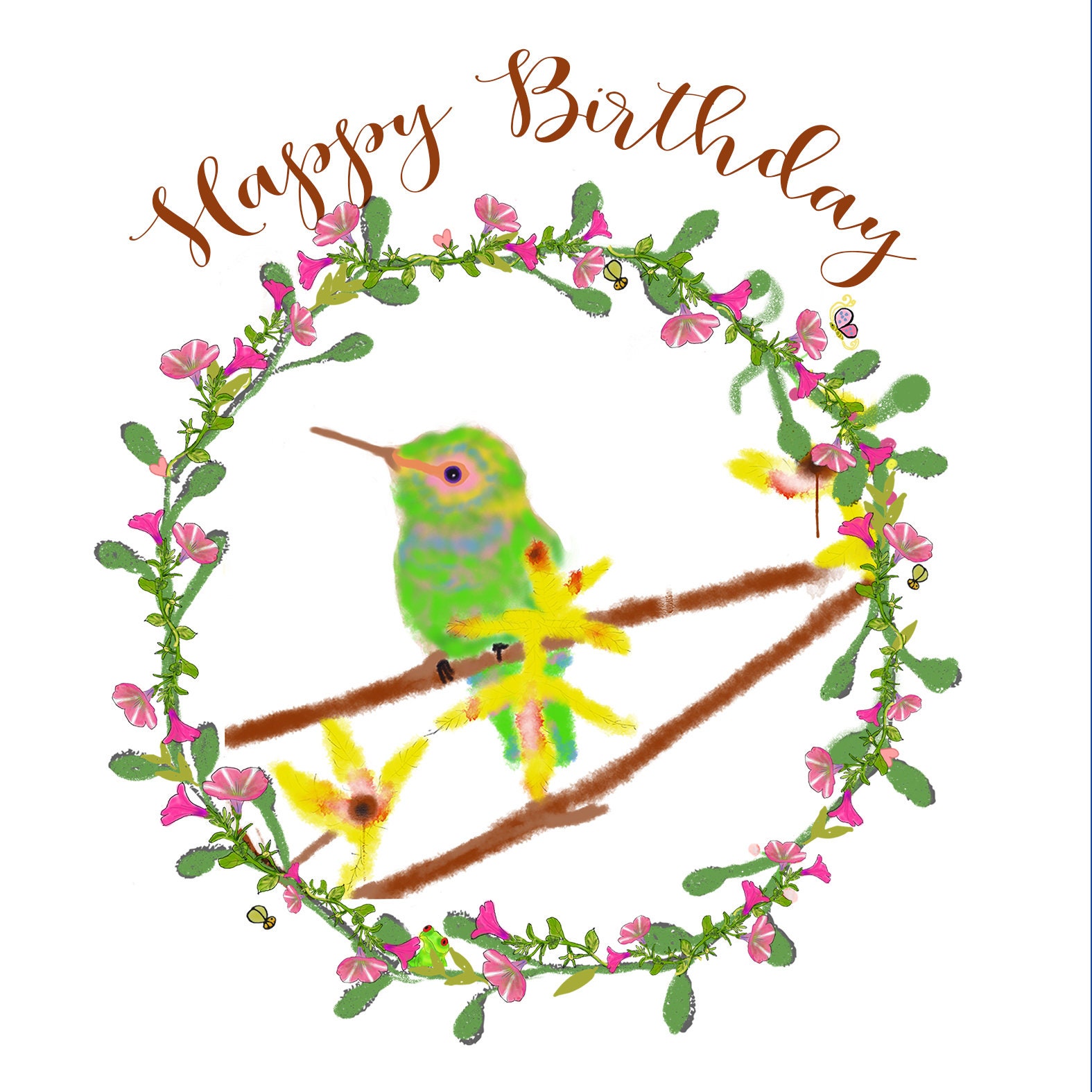 Humming Along Birthday Card Humming Bird and Flowers Square - Etsy Canada