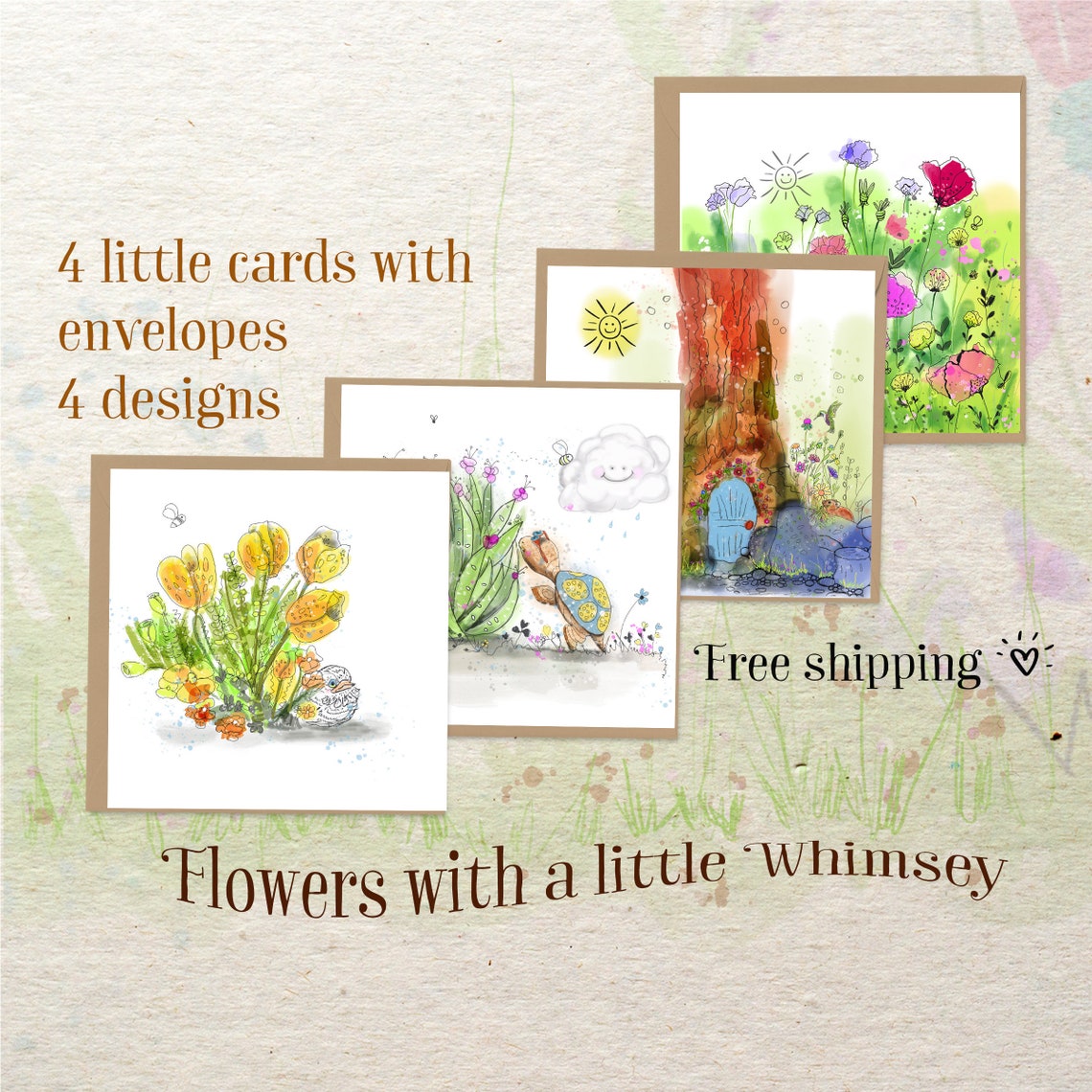Mini Art Card Set 4 Little Flowers for You Mini Birthday Etsy Canada