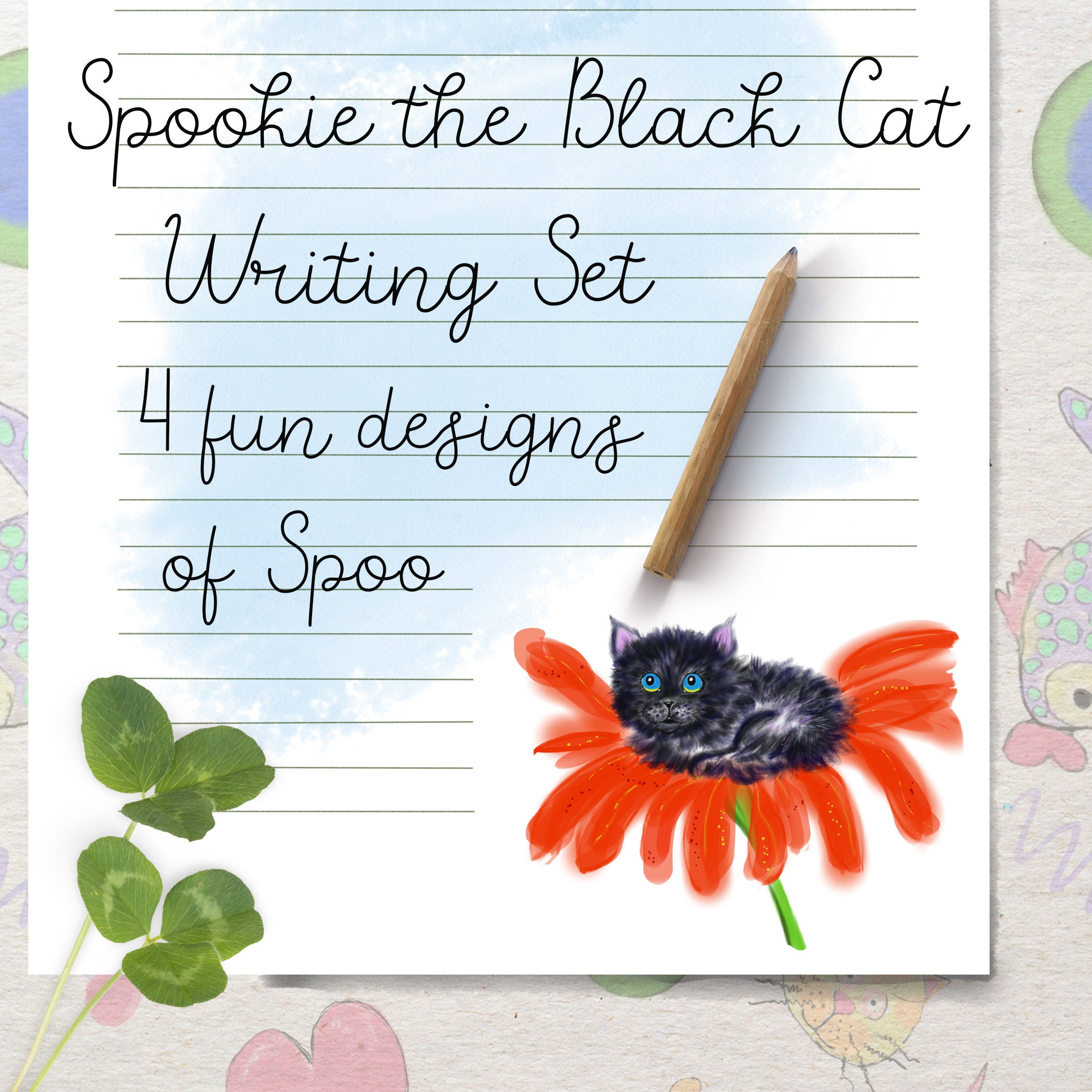 Kitten lined writing paper black cat stationery set with Etsy Nederland