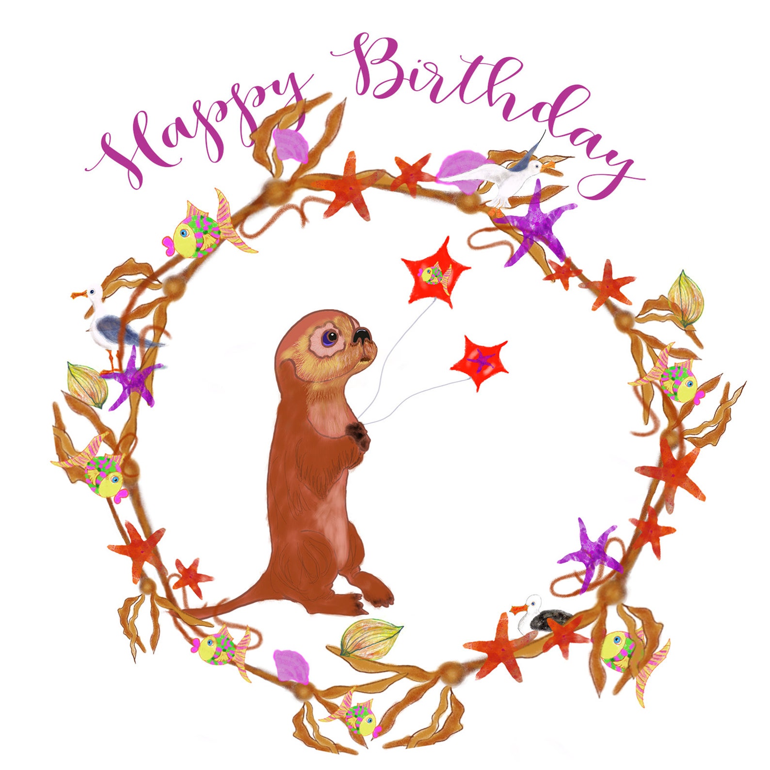 Happy Birthday A Balloon Carrying Otter With a Birthday | Etsy