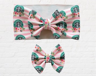 Frappe Latte Nylon Headband Clip Hair Bow RTS