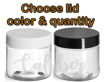 2 oz PET Jars with Lids (Cap color: White OR Black) Plastic Containers for Lotion, Ointments, Dry Goods, Craft Supplies |