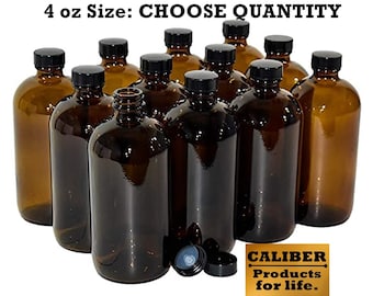 4 oz Amber Glass Bottles + Cone Lined Cap: Store Essential & Carrier Oils, Liquids Protec from Sunlight Maintain Freshness FAST SHIPPING